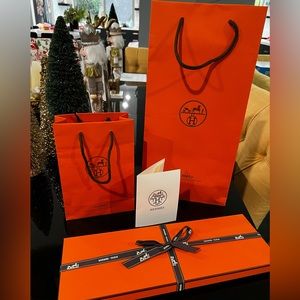 Hermes tie/scarf box & shopping bags